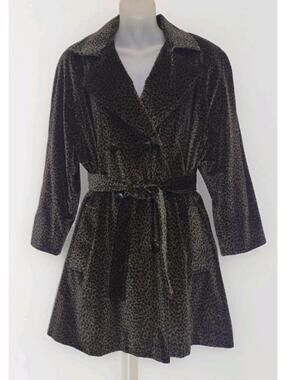 Vintage Leopard Velvet Coat Chivalry Outerwear Belted USA 60s 70s Small